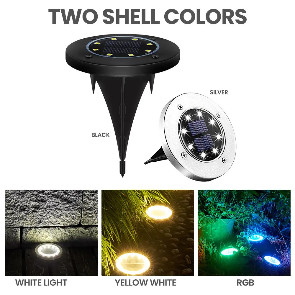 Short Lead Time for Outdoor Solar Security Lights With Motion Sensor - Solar Ground Lights 8 LED Solar Garden Lights Waterproof Outdoor Solar Disk Lights for Pathway Yard Walkway Patio Lawn Path – Kasem detail pictures