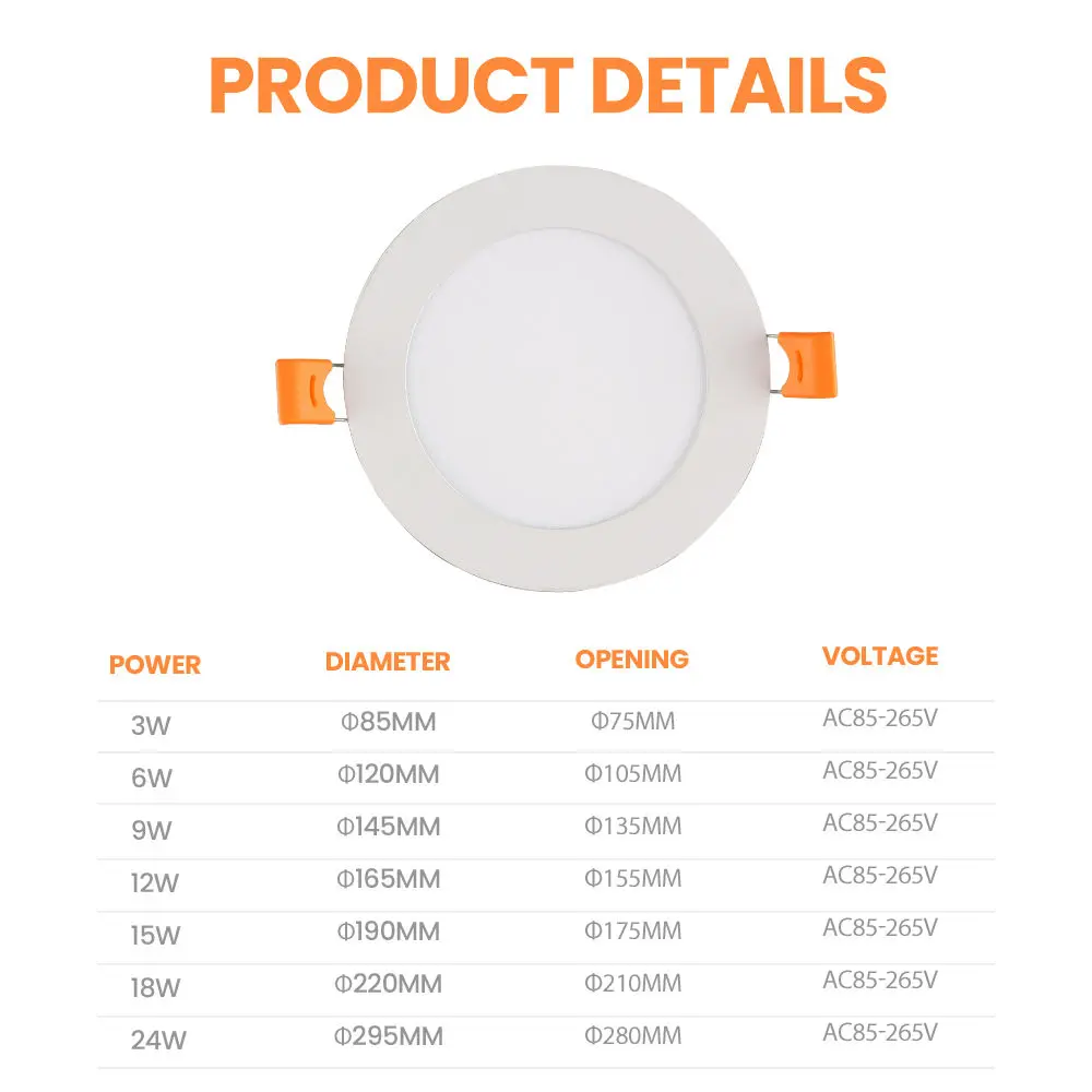 Factory source Gimble Downlight - waterproof IP44 3w 6w 9w 12w 18w 24w flat led panel lamp recessed round ultra thin slim led ceiling panel light – Kasem detail pictures