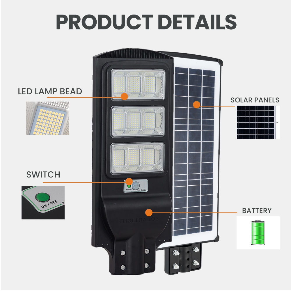 Factory wholesale Unusual Solar Garden Lights - Outdoor Solar Street Light, LED Solar Powered Parking Lot Lamp with Motion Sensor 6000K, Dusk to Dawn, Timer Switch – Kasem detail pictures