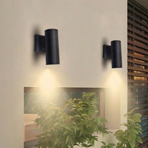 Modern Outdoor Porch Light Patio Light in 2 Lights with Matte Black Aluminum Cylinder and Tempered Glass