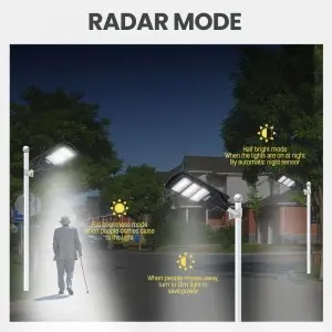 120W Solar Street Lights Outdoor II Dusk to Dawn Sensor Floodlight II 324 PCS LED IP65 High Brightness 15000mAh Battery Solar Streetlight with Remote Control