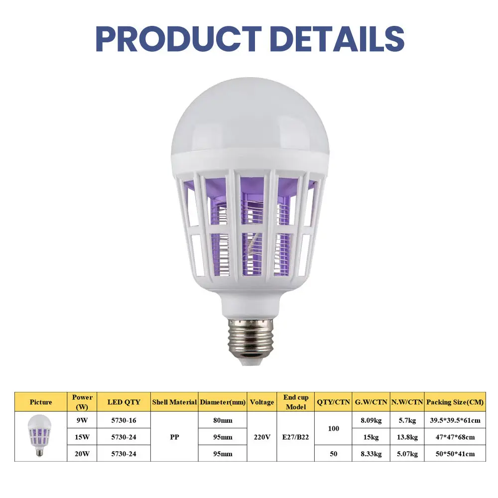 New Delivery for White Wall Lights - Bug Zapper Light Bulb, 2 in 1 Mosquitoes Killer Lamp Led Electronic Insect & Fly Killer – Kasem detail pictures