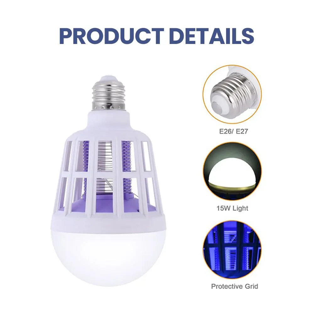 New Delivery for White Wall Lights - Bug Zapper Light Bulb, 2 in 1 Mosquitoes Killer Lamp Led Electronic Insect & Fly Killer – Kasem detail pictures