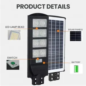 120W Solar Street Lights Outdoor II Dusk to Dawn Sensor Floodlight II 324 PCS LED IP65 High Brightness 15000mAh Battery Solar Streetlight with Remote Control