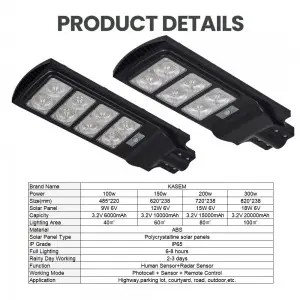 120W Solar Street Lights Outdoor II Dusk to Dawn Sensor Floodlight II 324 PCS LED IP65 High Brightness 15000mAh Battery Solar Streetlight with Remote Control