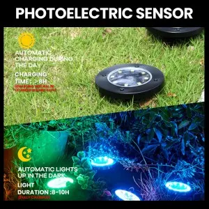 Solar Ground Lights 8 LED Solar Garden Lights Waterproof Outdoor Solar Disk Lights for Pathway Yard Walkway Patio Lawn Path