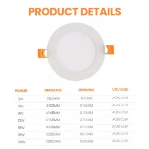 waterproof IP44 3w 6w 9w 12w 18w 24w flat led panel lamp recessed round ultra thin slim led ceiling panel light