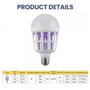 Bug Zapper Light Bulb, 2 in 1 Mosquitoes Killer Lamp Led Electronic Insect & Fly Killer